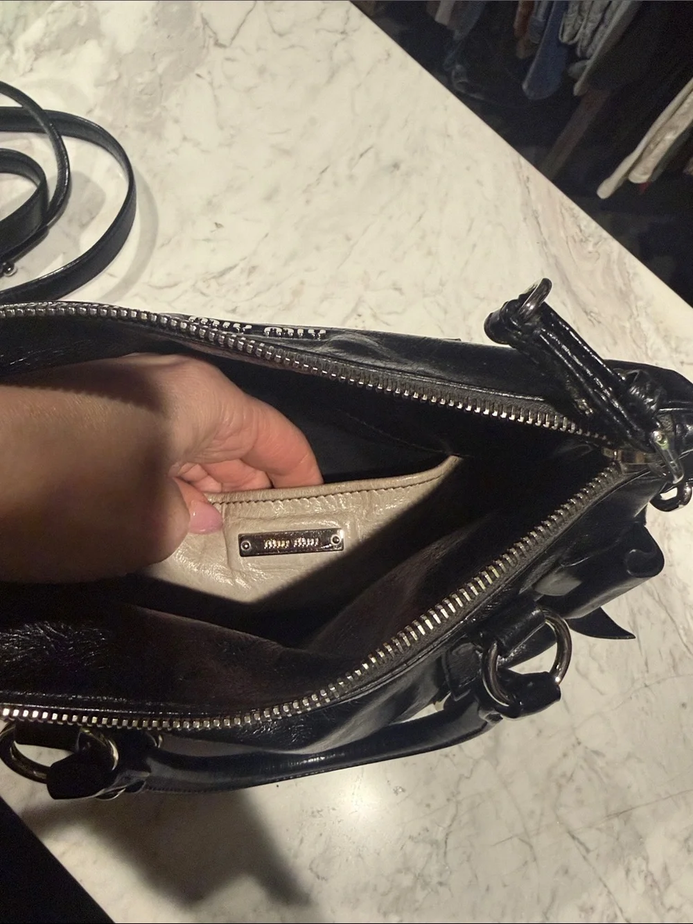 Miu Miu Shiny Black Leather Satchel with Silver Hardware - Picture 6 of 8